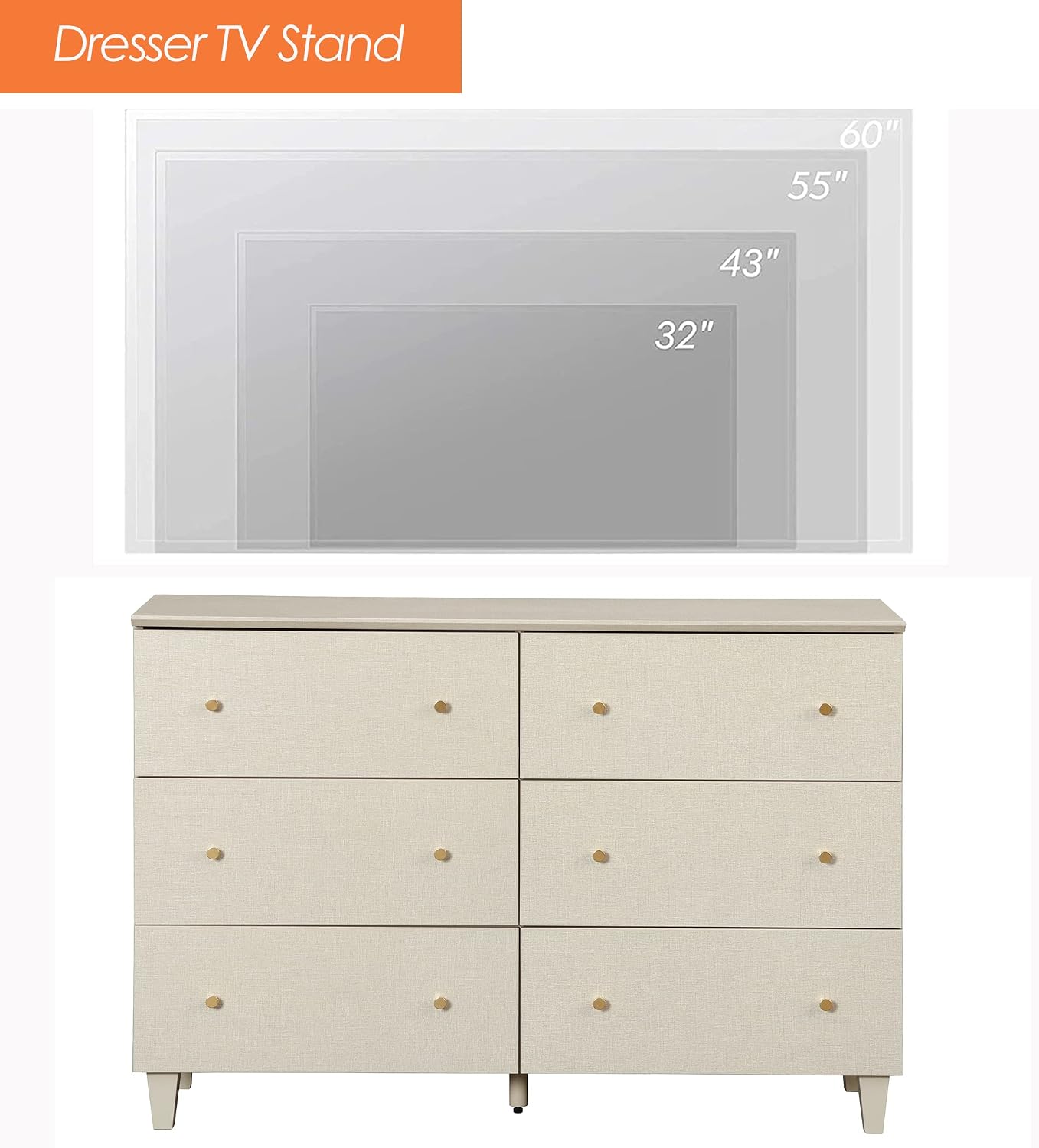 WAMPAT TV Stand with 6 Drawers for 55 Inches TVs & Set of 2 End Tables with 2 Drawers and Charging Station for Bedroom, 3 Pieces Modern Wood Living Room Funiture Table Sets, Beige