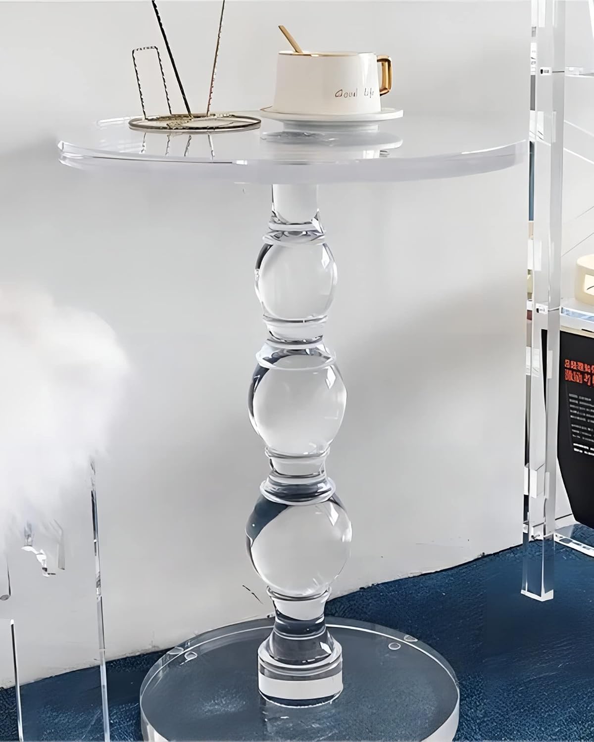 Premium Modern Acrylic End Table, 16' x16' x 23' Clear Pedestal Acrylic Side Table, Lucite Round Martini Table Drink Table with Clear Round Top and Solid Post for Living Room Small Spaces