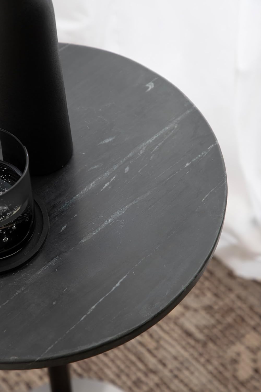 Kate and Laurel Baronet Glam Marble Round Side Table; 14 x 14 x 24; Black Marble and Gray Gunmetal; Marble Top Circle End Table for Use as a Bedroom Nightstand or Living Room Plant Stand Option