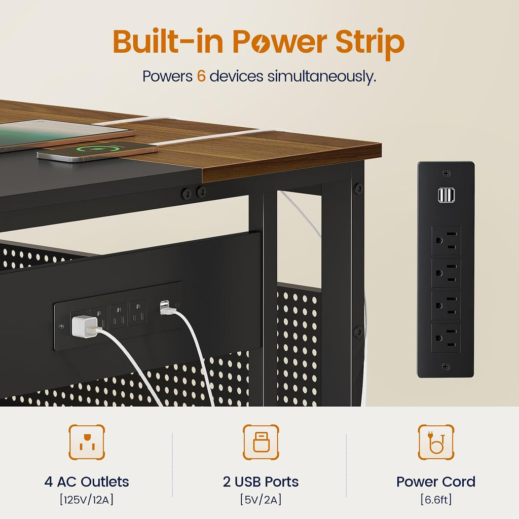 UPOSOJA 71 in Executive Desk with Power Outlets, Reversible L Shaped Computer Desk with File Drawers & Storage Shelves, Large Office Desk with Pegboard, Mobile CPU Stand, Modern Corner Desk (Walnut)