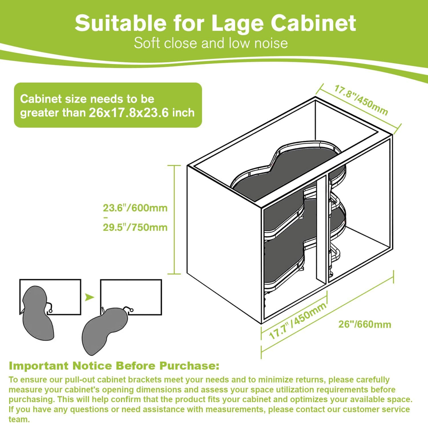 Blind Corner Cabinet Pull Out Organizer, Soft Close Swing Left Pull Out Cabinet Organizer 26 inch, Corner Cabinet Lazy Susan for Cabinet Blind Shelf, 2 Tiers Tray, Adjustable Height