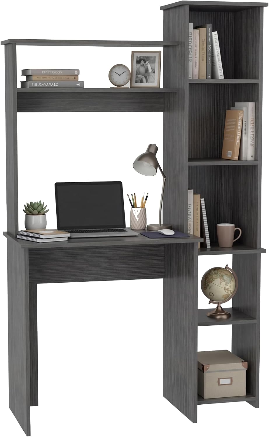 Tuhome Versalles Writing Desk with Two Superior Shelves, Five Side Open Storage Compartments, Space-Saving Modern Workstation Design for Studios and Offices, Ideal for Organization, Books