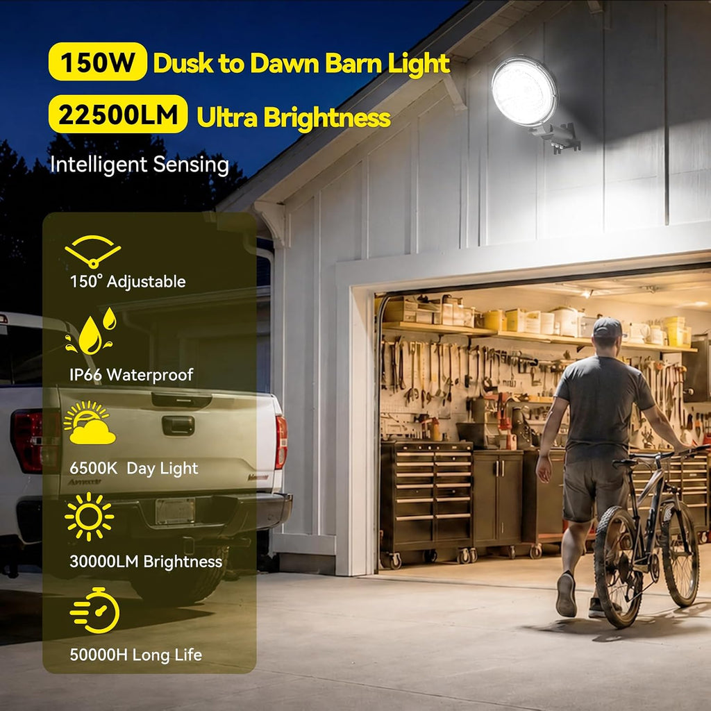AIKVSXER 150W LED Barn Light,22500LM Yard Area Lights Dusk to Dawn Outdoor Lighting with Photocell 6500K Adjustable Angle Daylight IP66 Waterproof Street Lights for Security Farmhouse Garage-6 Pack