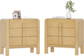 WAMPAT Nightstands Set of 2, Large Nightstands with 3 Drawers, Modern 31.5' Tall Wooden End Tables with Storage, Oak Nightstands Bedside Tables with Curved Design for Bedroom