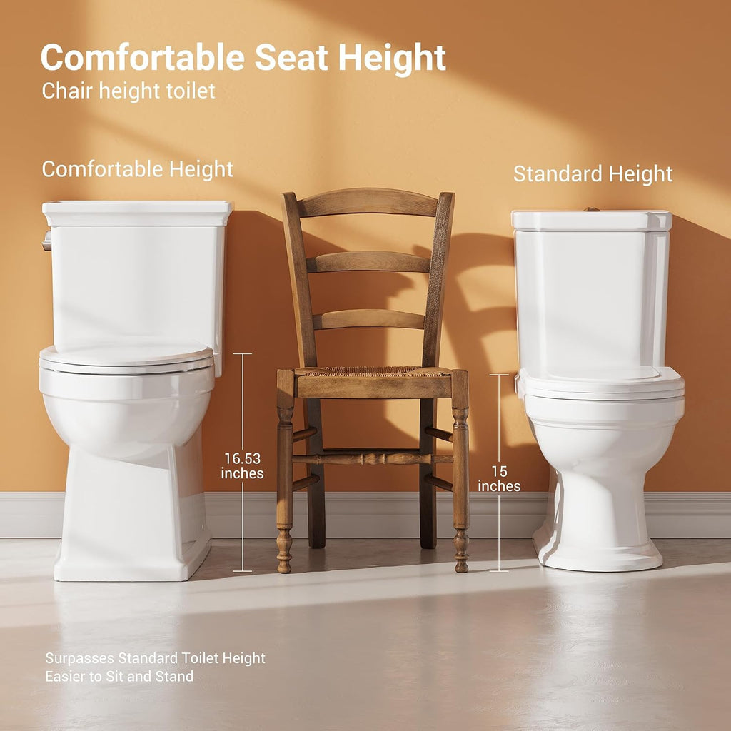 Garvee One-Piece Toilet, Comfort Height 16.5 in Elongated Bowl With Soft-Close Seat & Dual Flush 1.28 GPF, 12 in Rough-In White Bathroom Toilet
