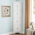 72' Tall Corner Storage Cabinet with Doors and 4 Shelves, Free Standing Corner Hutch Cabinet Kitchen Pantry Storage Cabinet Bookshelf Cabinet for Kitchen Living Room Bedroom (White)
