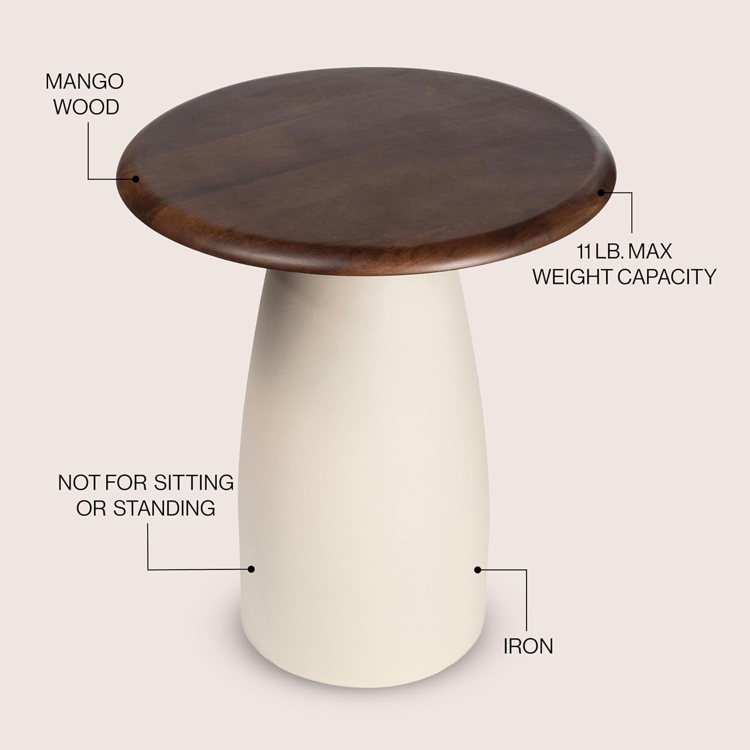 JONATHAN Y END5001B Skye 18' Modern Rustic Round Wood/Metal Accent Table, Side Table, End Table for Living Room, Bedroom, Walnut Wood/Warm Ivory