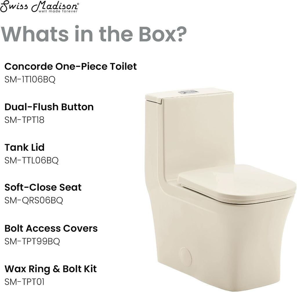 Swiss Madison Concorde One Piece Square Toilet Dual Flush 1.1/1.6 gpf in Bisque