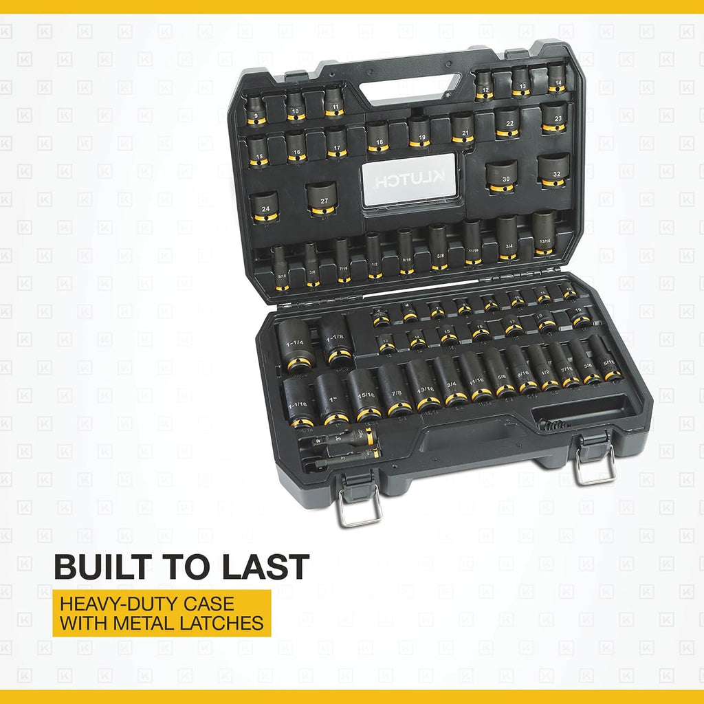 Klutch 3/8in.- and 1/2in.-Drive Chrome Molybdenum Impact Socket Set, SAE and Metric, 59-Pc.