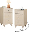 WAMPAT Nightstands with Charging Station, Set of 2 End Table with Power Outlets & USB Ports for Living Room, Modern Side Table with Drawer and Storage Cabinet for Bedroom, Beige