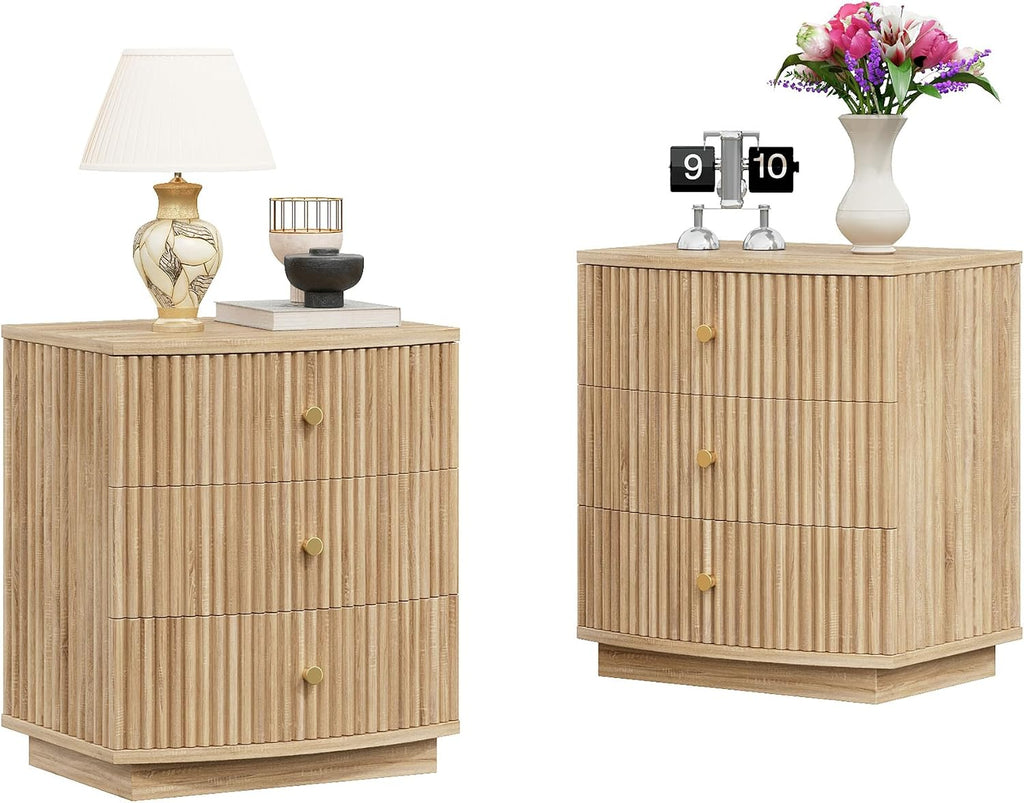 Dresser for Bedroom,6-Drawer Dresser, Mondern Wide Chest of Drawers with Fluted & Curved Design, Large Storage Chest for Bedroom, End Table for Living Rooms, （Natural*2）