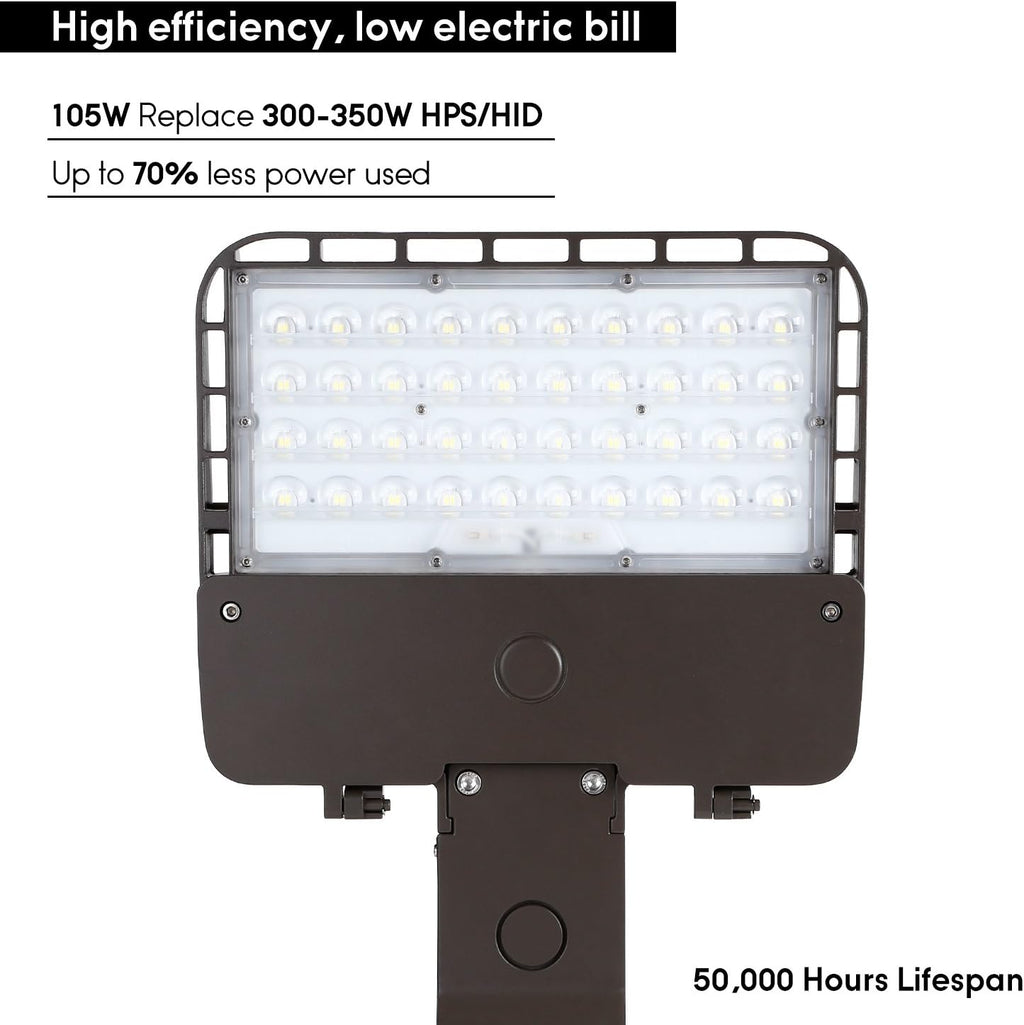 LEONLITE 105W LED Shoebox Area Pole Light, Parking Lot Outdoor Street Lamp, 300W-350W MH/HPS Equivalent, 13,500Lm, 5000K Daylight, Photocell Included, UL-Listed, Wet Location Applicable