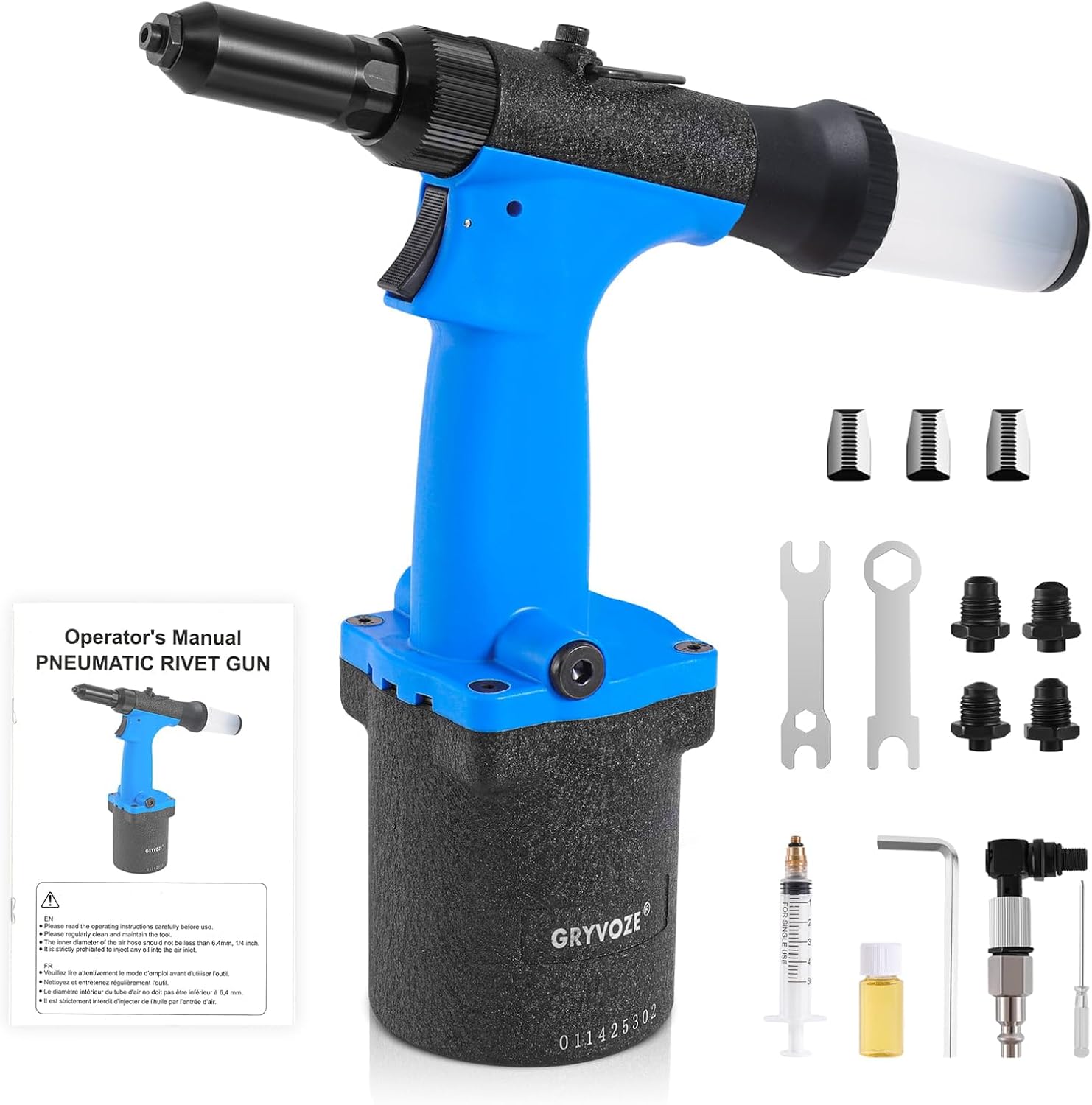 Pneumatic Rivet Gun Air Pop Riveter Tool Kit with 3/32', 1/8', 5/32', 3/16' Rivet Nozzles, Self-Suction Pneumatic Riveting Gun, Upgraded Air Riveter Hydraulic Pop Riveting Rivets Tool