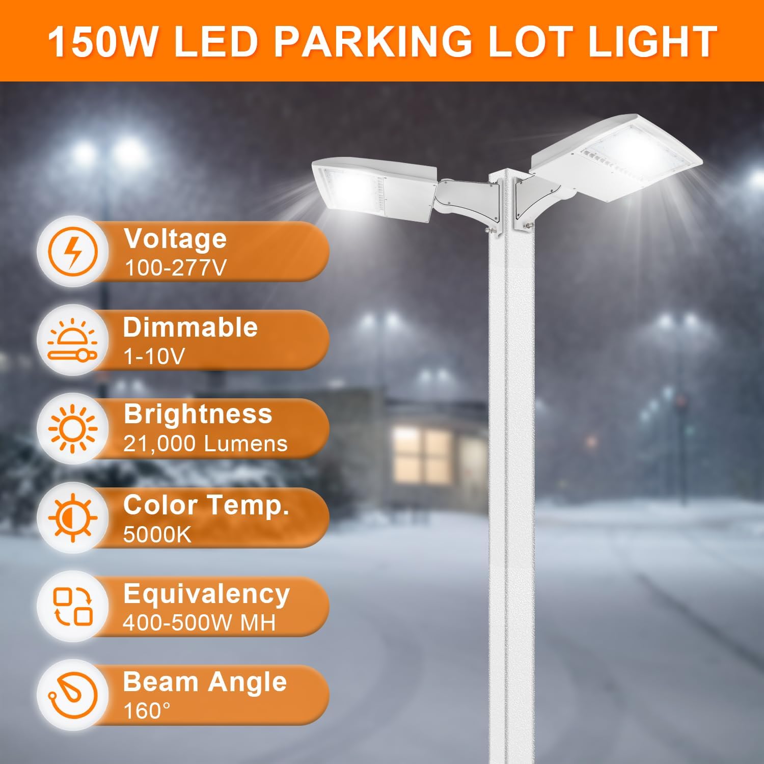 150W White LED Parking Lot Light, 21000LM LED Shoebox Area Light [500W MH/HPS Equiv.], 5000K Dimmable Outdoor Street Lighting with Surge Protection Built-in, IP65 AC100-277V
