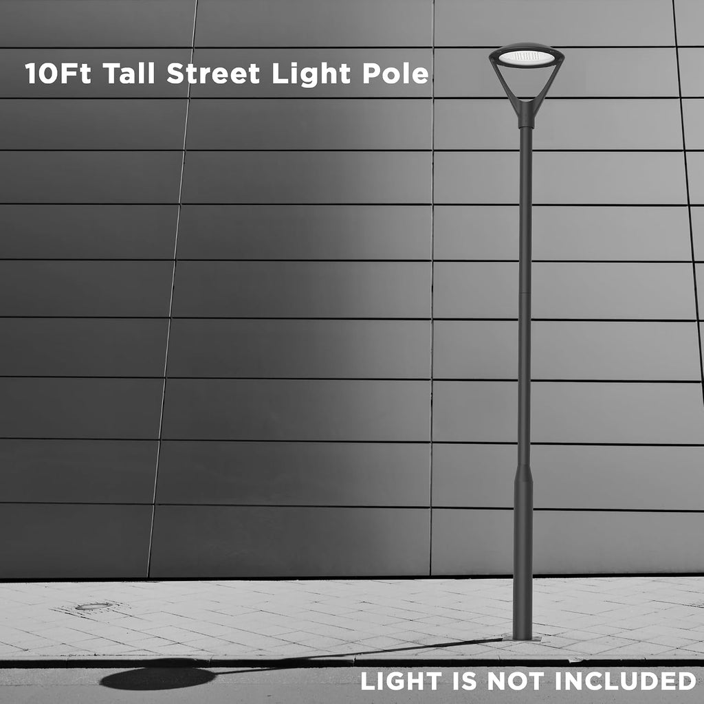 Round Steel Street Light Pole 10 FT Split Type Design Street Lamp Post with Mounting Rebar Cage Base for Street, Patio, Backyard, Park and Monitors