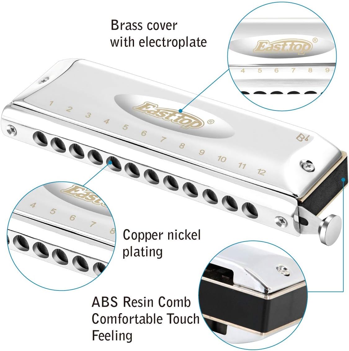 East top Chromatic Harmonica Key of Bb, 12 Holes 48 Tones Chromatic Mouth Organ Harmonica For Adults, Professionals and Students (SL)