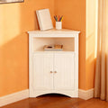 Corner Storage Cabinet Classic White, Modern Freestanding Floor Cabinet with 2 Doors, Open Top Shelf & Adjustable Interior Shelf for Bathroom, Living Room & Kitchen