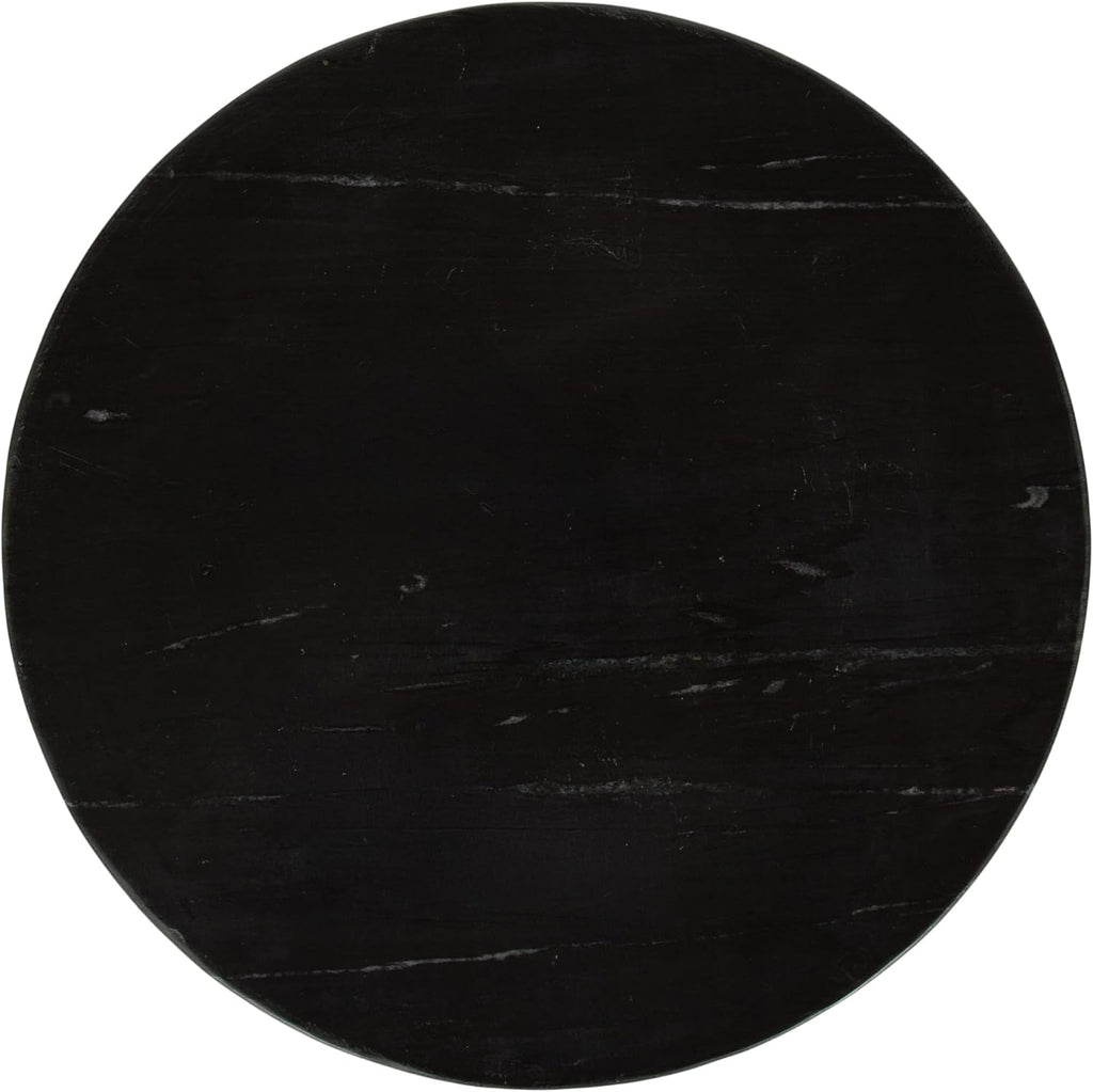 Kate and Laurel Baronet Glam Marble Round Side Table; 14 x 14 x 24; Black Marble and Gray Gunmetal; Marble Top Circle End Table for Use as a Bedroom Nightstand or Living Room Plant Stand Option