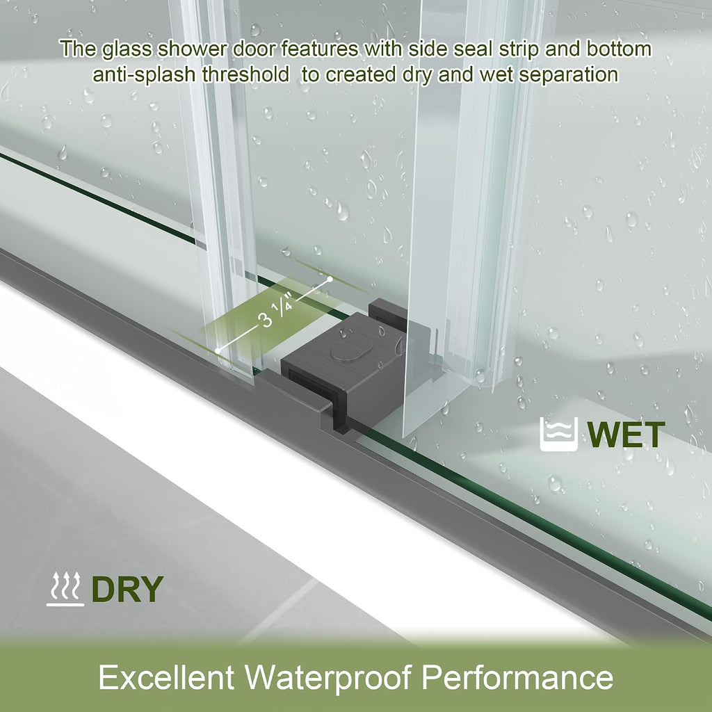 44-49' W x 76' H Frameless Shower Door with 3/8'(10mm) SCCG Tempered Glass,304 Stainless Hardware Double Sliding Shower Door for Bathroom, Includes Dual Finger Pulls(Gunmetal)
