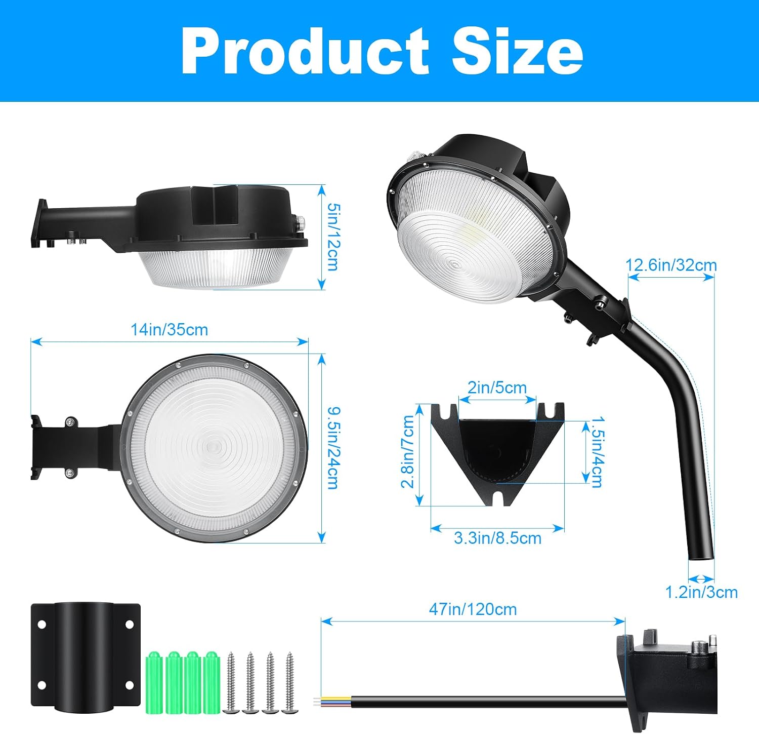 SKYWORLD 2Pcs LED Barn Light, 100W 10000LM Dusk to Dawn Outdoor Lights with Mounting Arm, Adjustable Photocell, IP66 Waterproof Outside Security Lighting for Yard Garage Warehouse Area Street Light