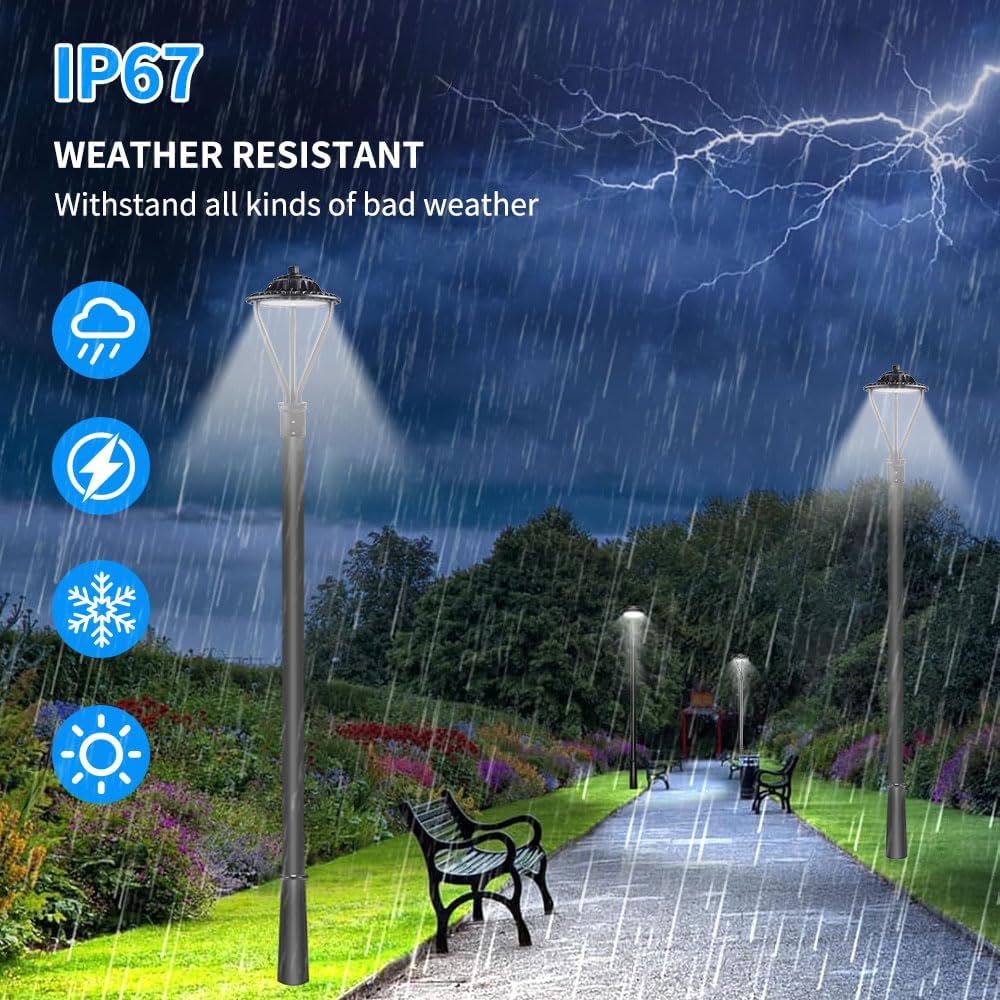 LED Post Top Pole Light,30-50W-75w ,ETL DLC listedNeed to install LED Post Top Pole Light,3000K 4000K 5000K 3CCT tunable,IP65 Waterproof Fixtures for Garden Yard Pathway Street Lighting (Black)