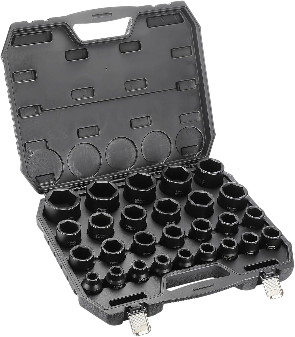 27 Piece 3/4' Drive 6 Point Metric Impact Socket Set | 17mm-60mm| Cr-Mo Steel