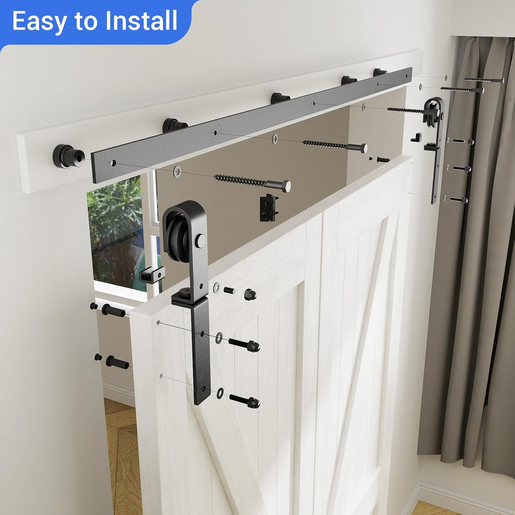 CCJH 96' Bi-Folding Sliding Barn Door Hardware Kit for 2 Doors,Slide Smoothly Quietly,Black Track J Shape Roller,No Door