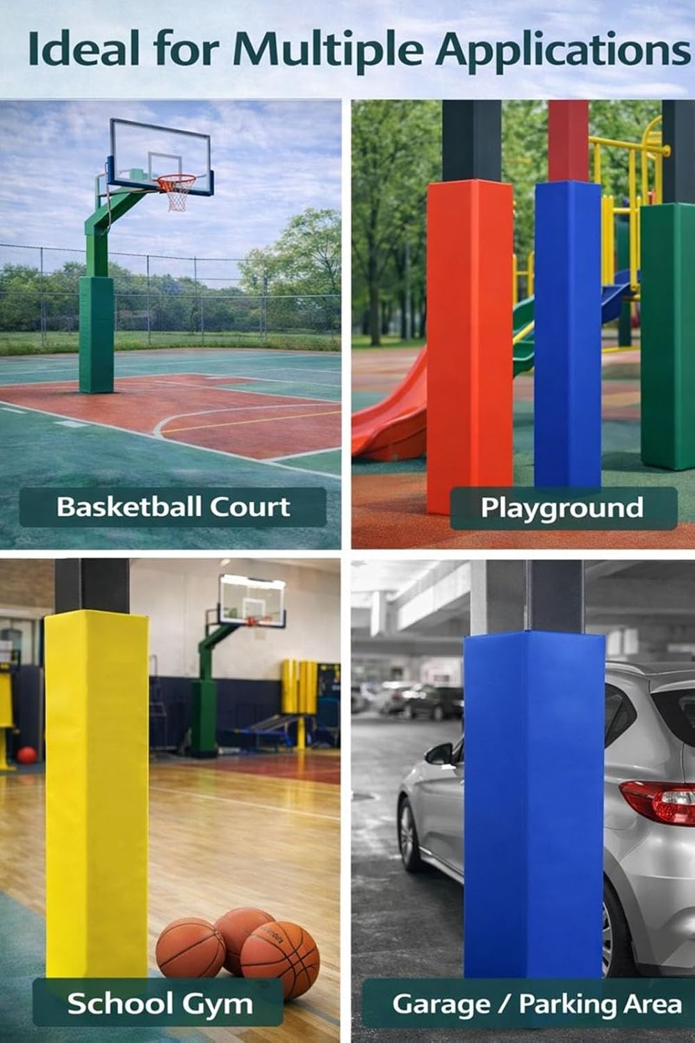 Custom Square Basketball Pole Pad for 6x6 7x7 8x8 9x9 Posts, Thick Foam Impact Padding with Hook & Loop, Waterproof Safety Guard for Driveway