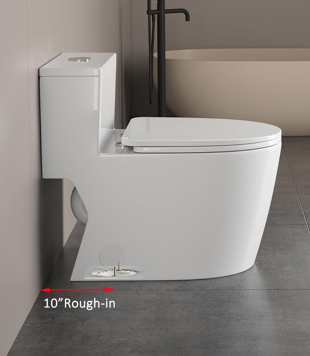 WinZo 10' Rough-in Elongated Toilet One Piece Modern Design Dual Flush 1.1/1.6 GPF For Bathroom,White