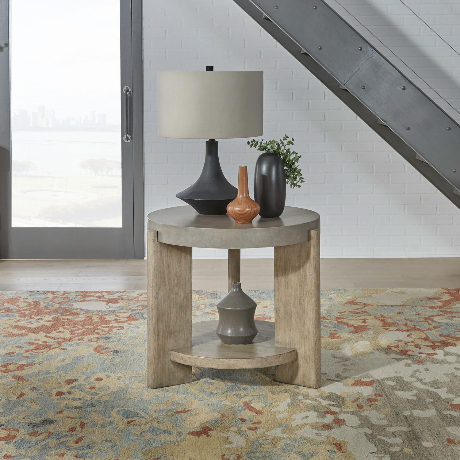 Liberty Furniture Affinity 3 Piece Set - Round Cocktail Table, 2 End Tables - Dusty Taupe Faux Concrete Tops