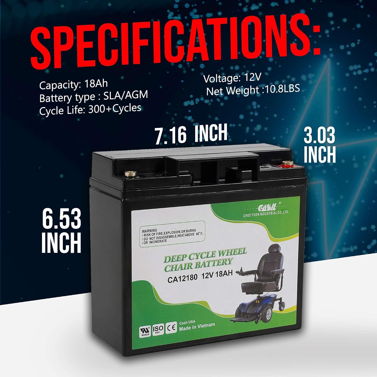 Casil 12V 18Ah Scooter Battery | Pride Mobility Scooter Accessories - Replacement for Pride Scooter Wheelchair Jazzy Power Chair Gogo Elite Traveller