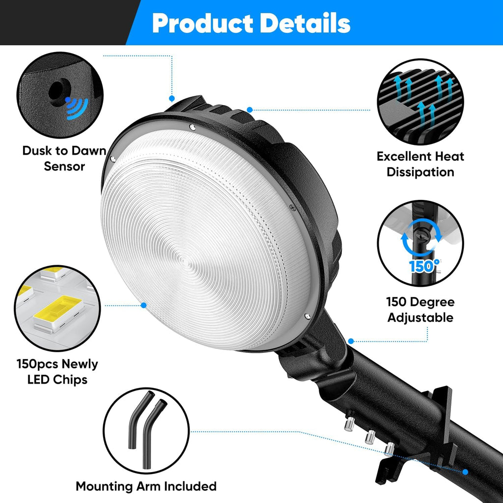 2-Pack 24000LM LED Barn Lights Dusk to Dawn, 150W Outdoor Lighting IP66 Waterproof, 6500K Bright Yard Light with Photocell, 150°Head Adjustable Outside Security Light for Area Street Garage