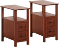ChooChoo End Tables Living Room Set of 2, 3-Tier Narrow Nightstand with with 2 Drawers, Slim Bedside Tables for Living Room, Bedroom, Small Space, Cherry Brown