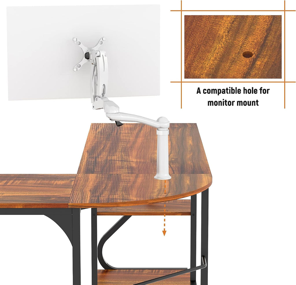 Weehom Reversible L Shaped Desk with Shelves Large Corner Computer Desk Gaming Desks for Home Office Writing Workstation Wooden Table,Rustic Brown