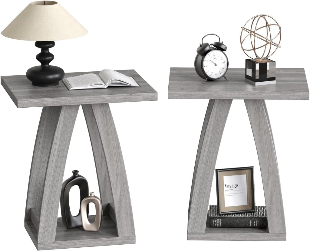 FROMJBEST End Tables Living Room, Side Table Beside Sofa, Nightstand for Bedroom, Couch Side Table with Shelf, Modern End Table for Living Room, Grey End Table Set of 2