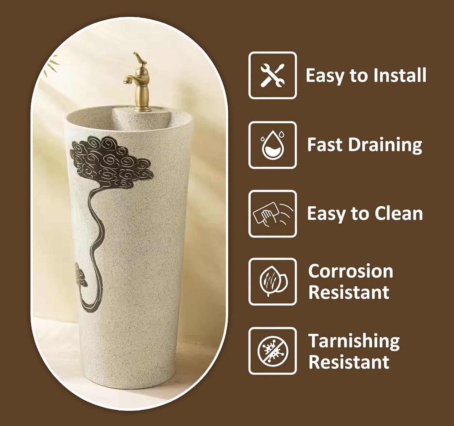 Durable Bathroom Sink Combo - Sturdy Pedestal Vessel Sink Set for Kitchen Toilet Long-Lasting Drain Solution 2-Piece Modern Design for Home Use,3467 Set 3