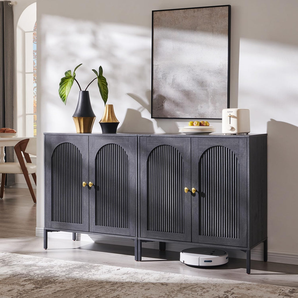 IFGET Modern Buffet Cabinet with Storage, 61.75' W Fluted Arched Sideboard Cabinet w/Adjustable Shelves, Wooden Modular Coffee Bar for Dining Room, Kitchen, Living Room, Entryway, Dark Grey