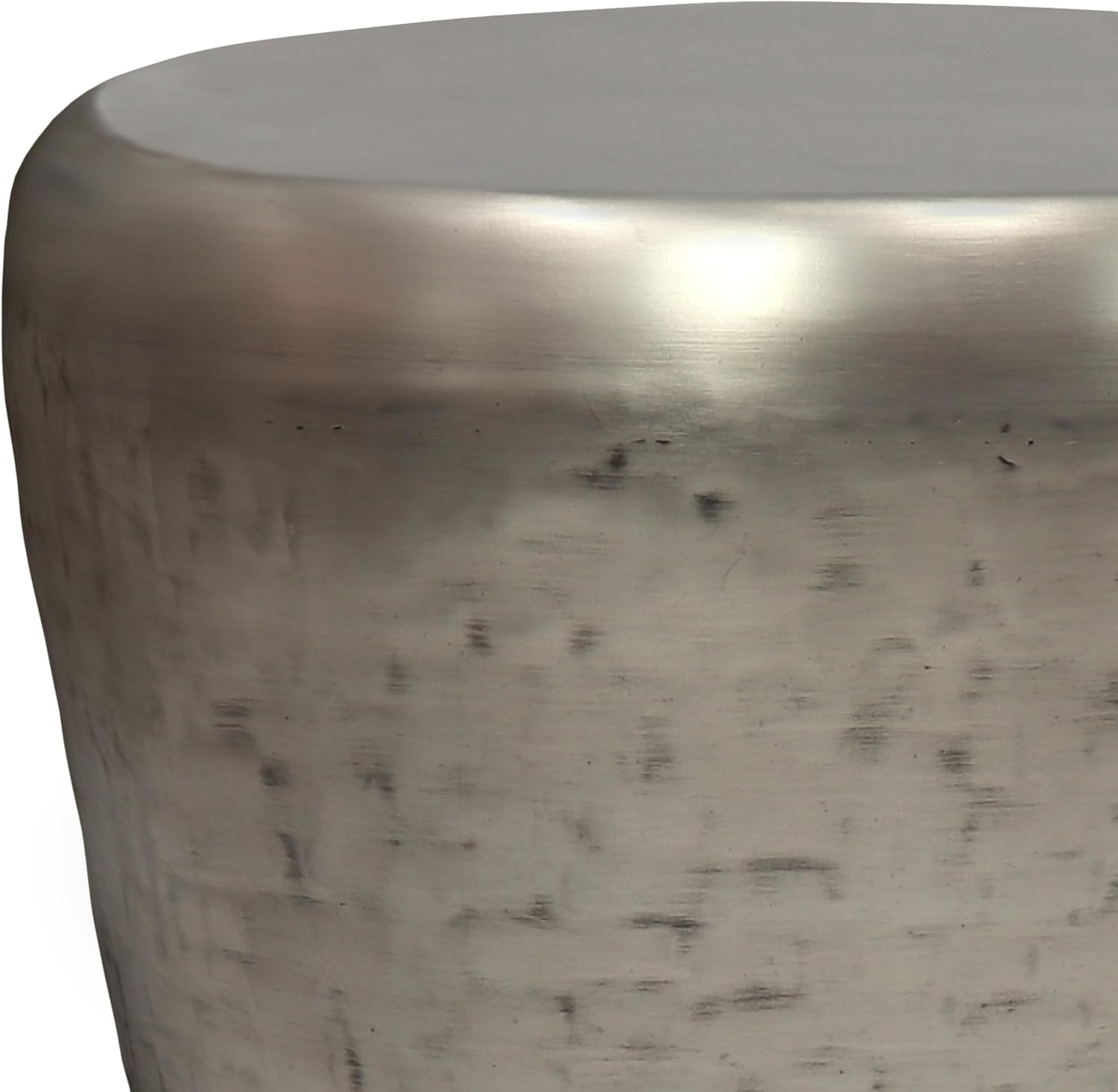 SIMPLIHOME Garvy Metal Side Table - 22 inch Wide Solid Metal Round Drum Accent Table in Antique Silver, Industrial Living Room Center Table or End Table with Textured Finish, Assembled