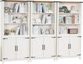 Joaxswe 70in Tall Bookshelf 5 Tier Bookcase with Barn Doors and Storage Cabinet, White Farmhouse Book Shelf with Adjustable Shelves, Wood Freestanding Display Bookshelves for Bedroom, Kitchen (3PCS)
