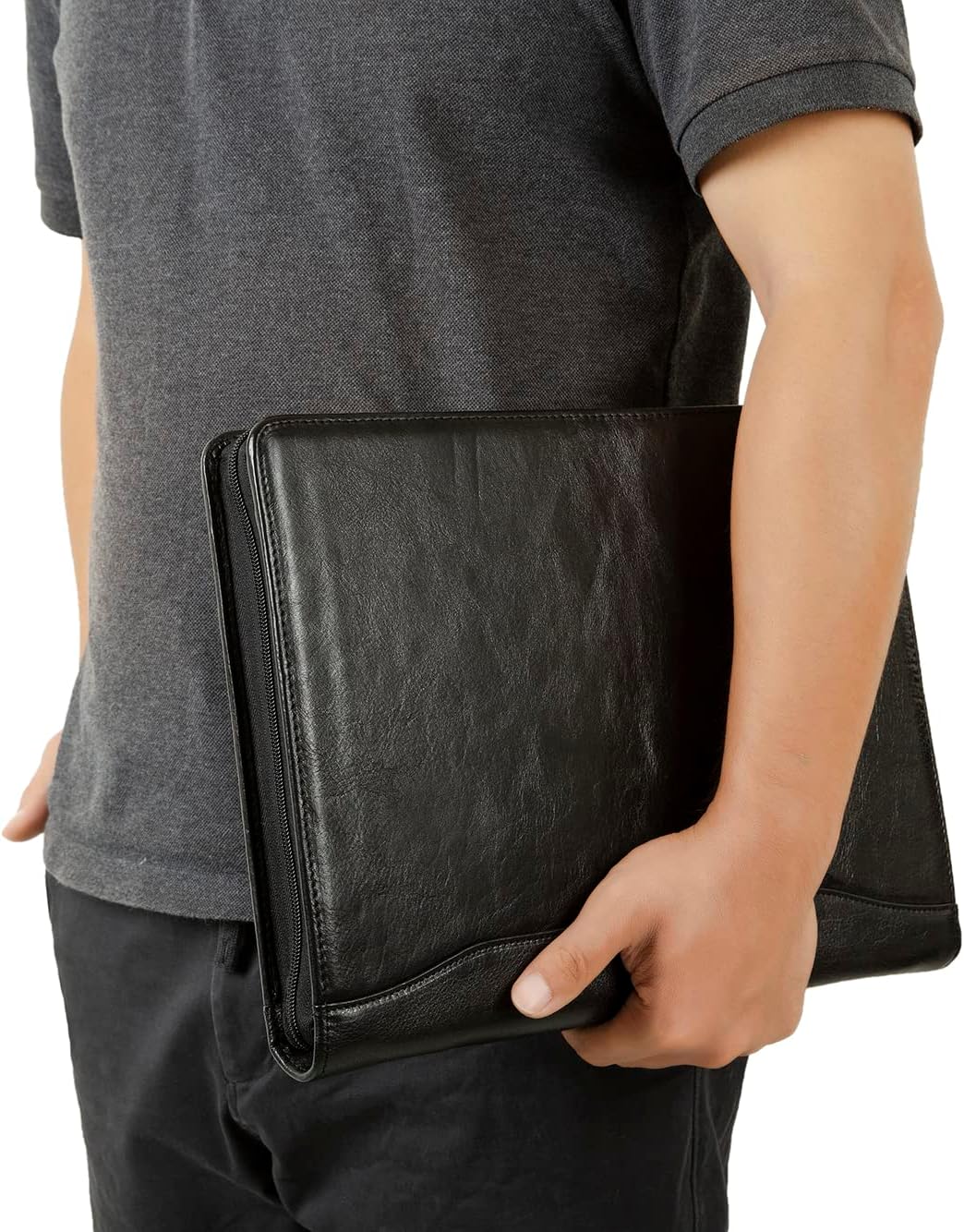 DUKE&COW Leather Portfolio with 3 Ring Binder, Personalized Executive Folio, Engraved Leather Folder, Custom Gift for Men Women (Black, Custom)