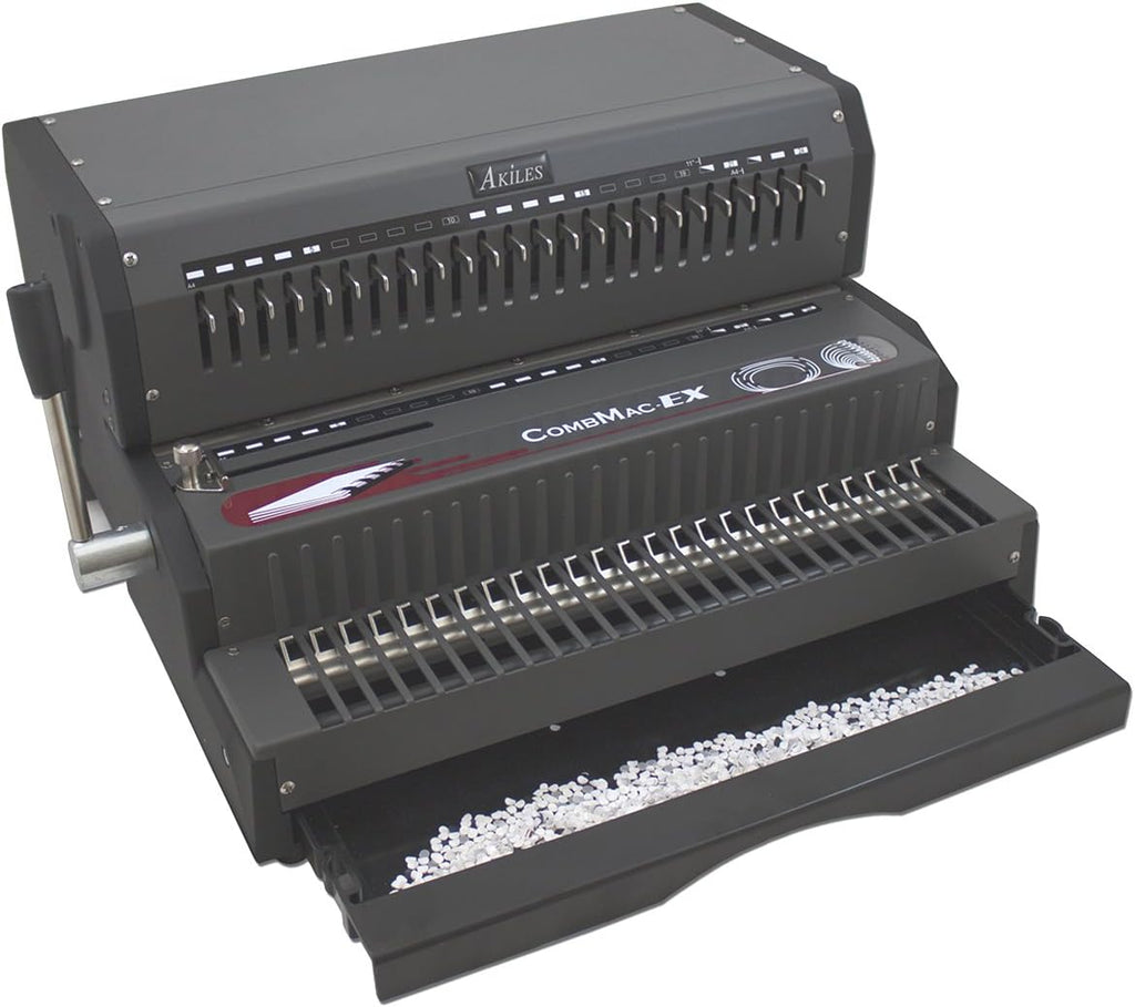 Akiles ACM-EX24 Model CombMac-EX24 All-in-One Electric Comb Binding Machine, Up to 25 Sheets 20lbs Paper (Letter Size), 1/4' to 2' Binding Capacity, Rectangular (5/16' x 1/8') Hole Size