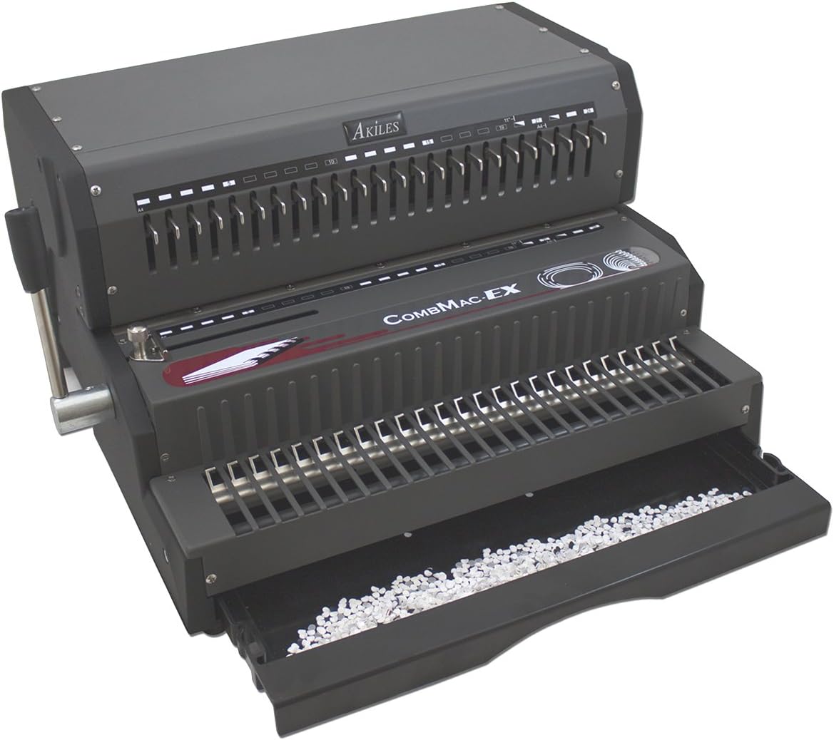 Akiles ACM-EX24 Model CombMac-EX24 All-in-One Electric Comb Binding Machine, Up to 25 Sheets 20lbs Paper (Letter Size), 1/4' to 2' Binding Capacity, Rectangular (5/16' x 1/8') Hole Size