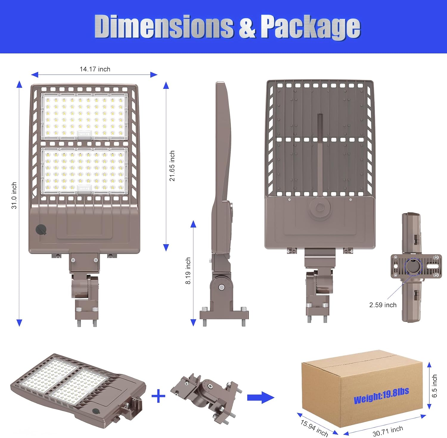 4Pack 400W LED Parking Lot Light 56000 Lumen, UL Parking lot Flood Lights Arm Mount, Street Area IP65 5000K Waterproof 100-277VAC Input, Stadium Lights Outdoor, LED Pole Light Outdoor