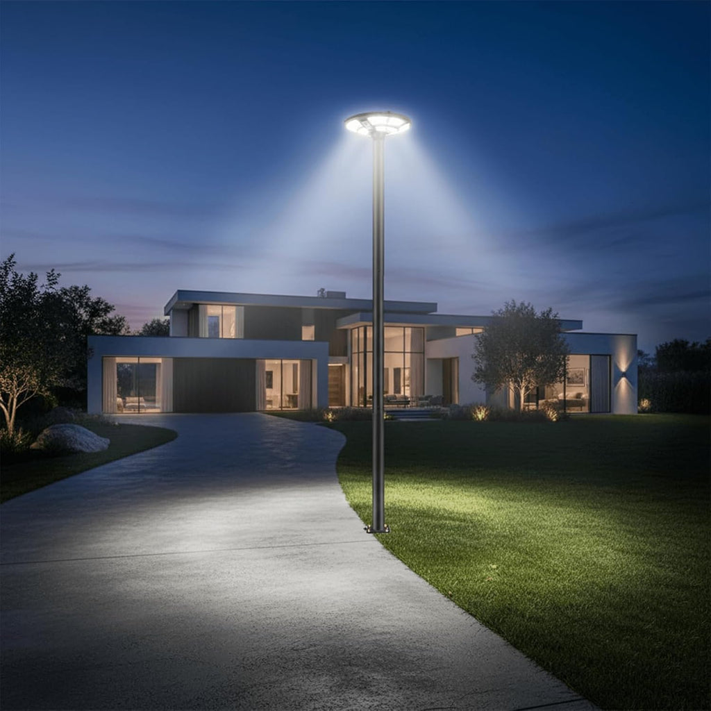 10ft Outdoor Street Light Pole, 3-Inch OD Heavy Duty Galvanized Steel Lamp Post, Ground Mount Light Pole with 0.2' Thick Flange Base, Hardware for Concrete & Soil Included, Black