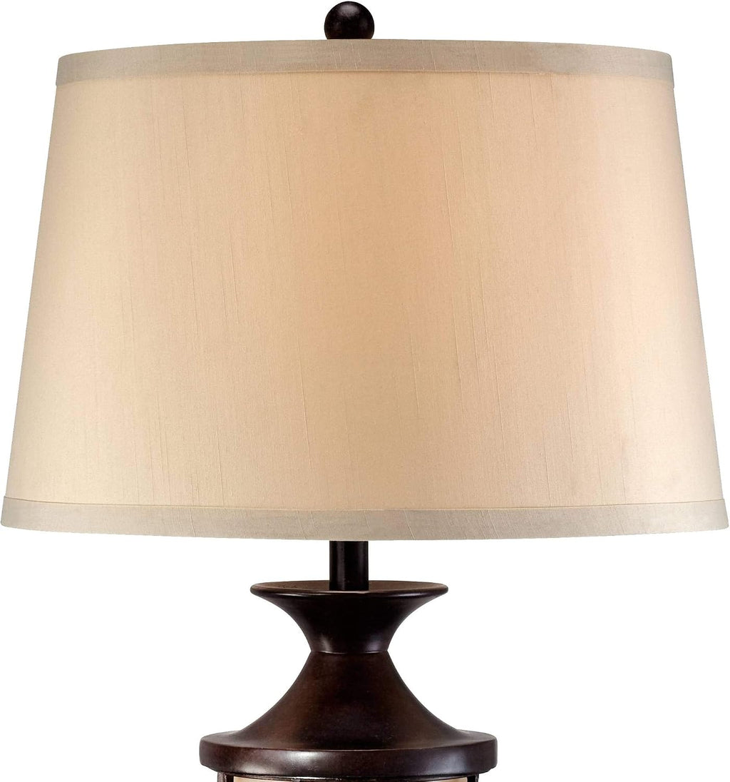 John Timberland Mission Cage Table Lamps 33' Tall Set of 2 with Nightlight Lantern Brushed Iron Brown Beige Fabric Shade for Living Room Bedroom House Bedside Nightstand Home Office Entryway