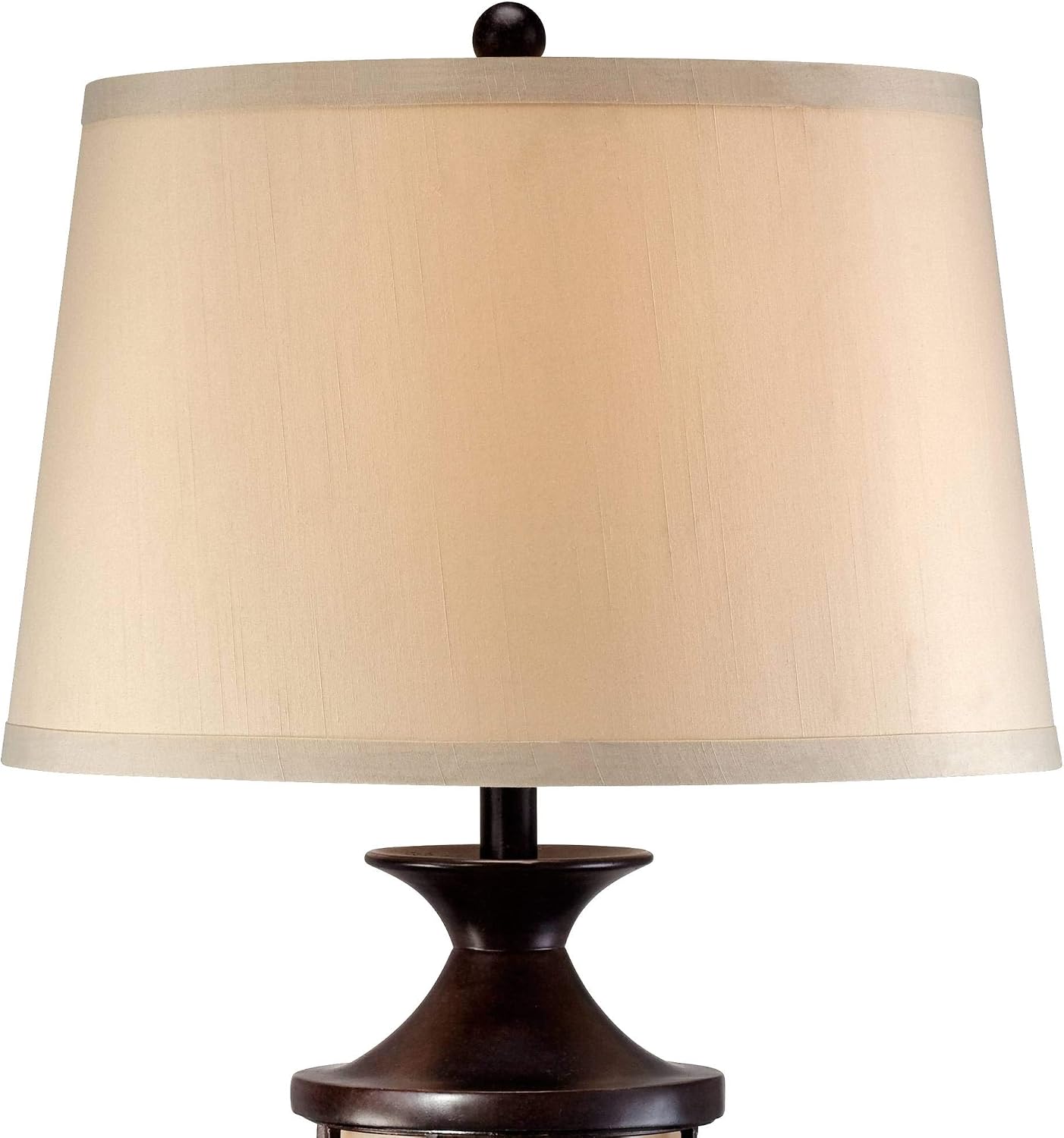 John Timberland Mission Cage Table Lamps 33' Tall Set of 2 with Nightlight Lantern Brushed Iron Brown Beige Fabric Shade for Living Room Bedroom House Bedside Nightstand Home Office Entryway