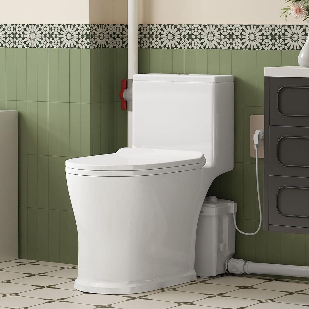 INEFLO 800W Macerating Toilet with Pump for Basement Upflush System, Sewer Grinder Pump with 4 Inlets for Sink/Shower/Laundry Wastewater Disposal, Patented Top Access Panel, 36ft Lifting Up