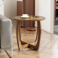Solid Wood Round End Table with Splicing Top, Farmhouse Sofa Side Table, Beside Corner Table, Large Telephone Table for Living Room, Bedroom, 23.6' Dia x 21.7'H , Easy Assembly, Rustic Brown CJZ3223