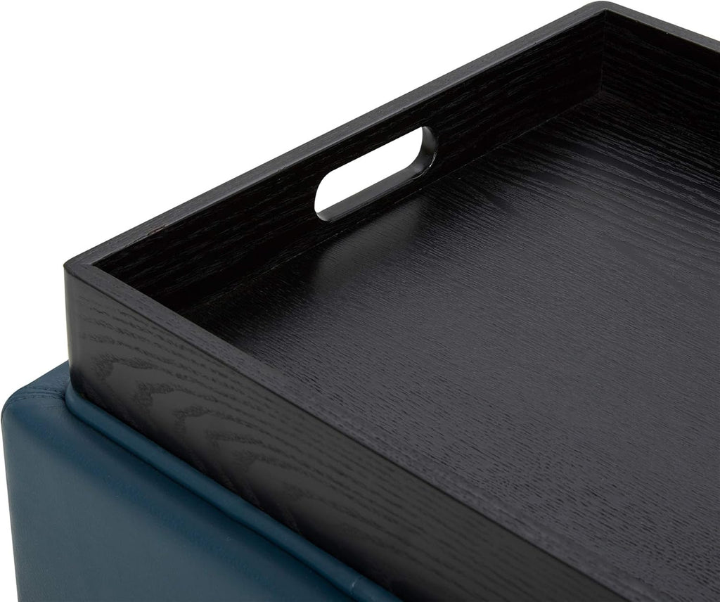 CHITA Storage Ottoman Cube with Tray Lid, Set of 2, Small Footstool with Storage, Square End Table for Living Room and Bedroom, Faux Leather in Dark Blue