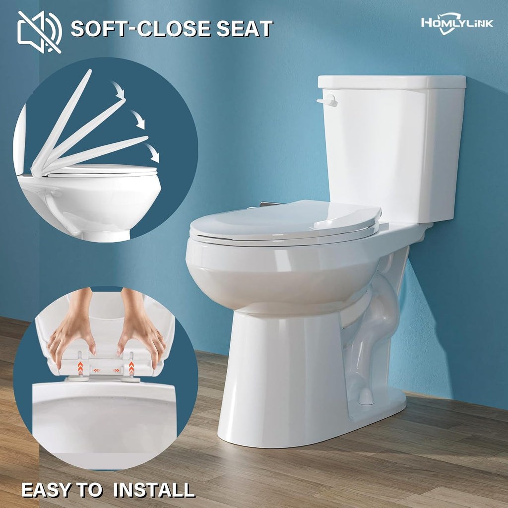 17.5' ADA Compact Chair Tall Toilet for Seniors 1.28 Single Flush White | Round High Toilet for Small Bathroom Space, Comfort Bowl Height 16.75', 12' Rough In